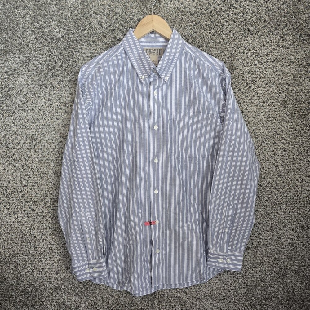 Duluth Trading‎ Co Shirt Mens Large Blue Striped Button Down Cotton Casual
